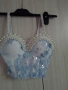 Бюстие в син цвят с перли, снимка 3