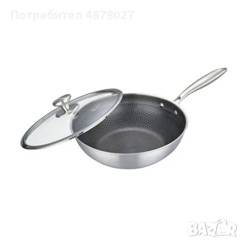 Уок тиган с капак Goldmann Fusionhex Pro GM 1128-28WK, 28x8.5 см., Незалепващо Покритие, Неръждаема , снимка 5 - Съдове за готвене - 55516855