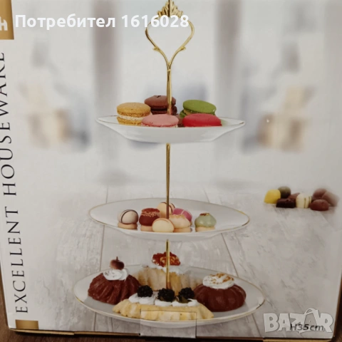 Нов порцеланов поднос - стойка за мъфини,сладки,бонбони и др. на три нива., снимка 15 - Аксесоари за кухня - 53962021