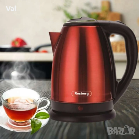 Електрическа кана, 1800W, 1.8л., Корпус неръжд. стомана, S/S, Инокс/Черен, Червен металик, снимка 2 - Кани - 54922540