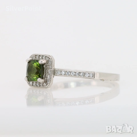 Сребърен пръстен с натурален Турмалин 0.75ct VVS със сертификат , снимка 2 - Пръстени - 54649157