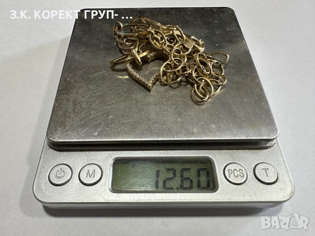Златен дамски синджир с висулка сърце – 14К, 12,60 гр., 49 см, снимка 2 - Колиета, медальони, синджири - 55104726