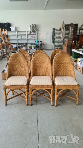 Комплект 6 бр. висококачествени плетени ратангови столове с възглавници на каре, снимка 2 - Столове - 54204521