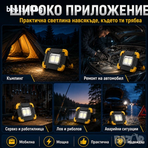 Преносима работна сервизна акумулаторна LED лампа фенер за къмпинг лов, снимка 4 - Къмпинг осветление - 29055563