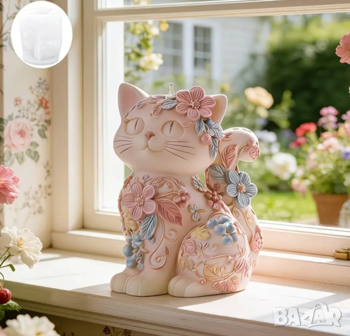 Молд котка с цветя , снимка 6 - Форми - 55016232