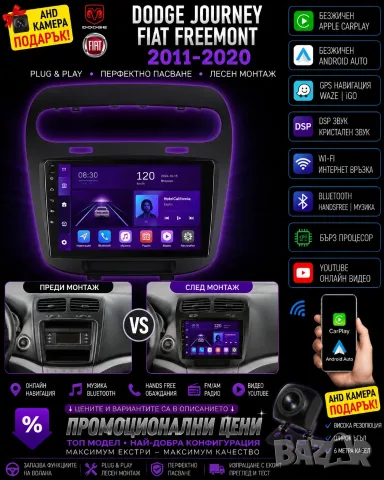 Мултимедия за Fiat Freemont, за Dodge Journey, навигация, Android, двоен дин, плеър, Андроид, 2DIN