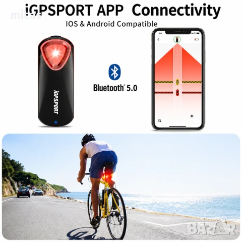 Задна SMART LED стоп светлина с радар IGPSPORT SR30, Bluetooth/ANT+, IPX7, снимка 10 - Аксесоари за велосипеди - 54344114