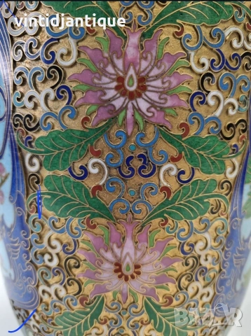 Елегантна декоративна китайска Cloisonné ваза, снимка 4 - Вази - 54062159