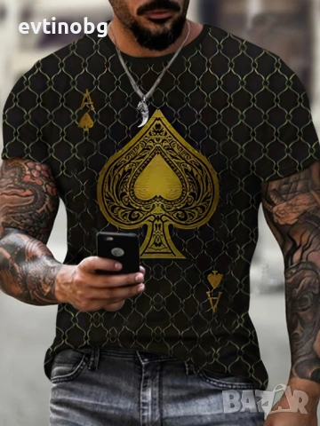 Мъжка тениска с графичен принт с акцент Асо пика, снимка 6 - Тениски - 54083152