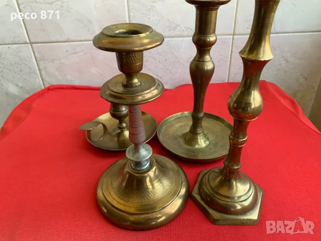 Лот стари месингови свещници 4 бр., снимка 6 - Декорация за дома - 55630804