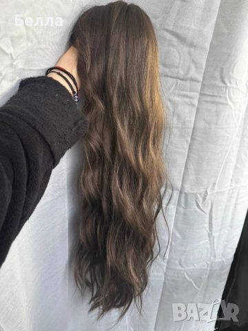 НОВА Кафява естествена перука! 100% високо качество, снимка 5 - Аксесоари за коса - 54083817
