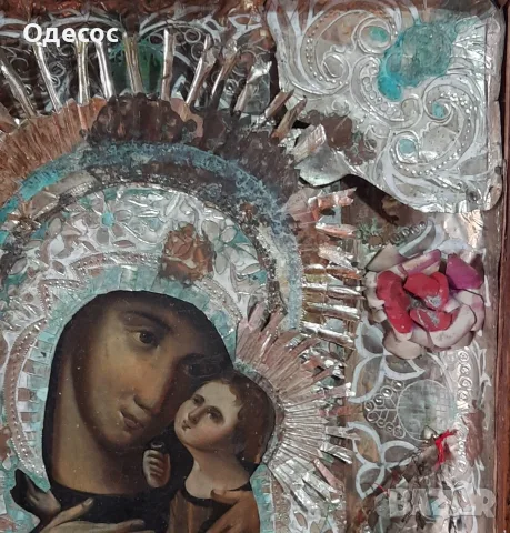Стара рисувана православна икона на Богородица,обков, снимка 4 - Антикварни и старинни предмети - 55327648