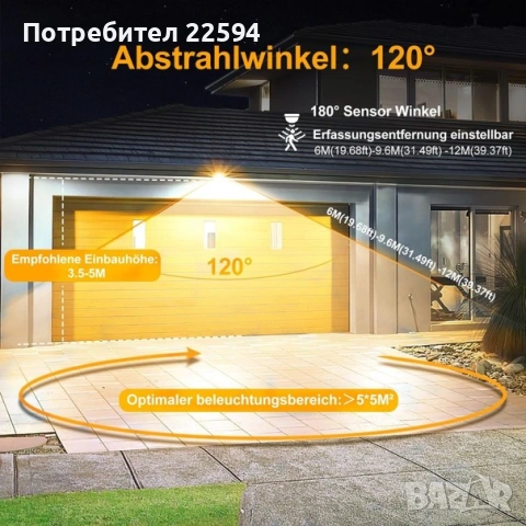 LED прожектор за открито с детектор за движение – 25W, снимка 3 - Прожектори - 54800462
