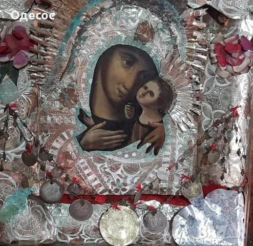 Стара рисувана православна икона на Богородица,обков, снимка 7 - Антикварни и старинни предмети - 55327648