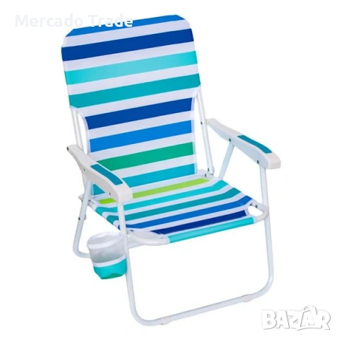 Сгъваем стол с подлакътници Mercado Trade, За къмпинг или плаж, Синьо-Зелен