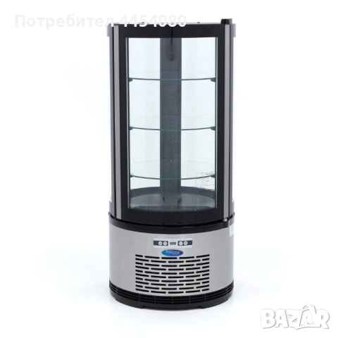 Витрина за торти 100 л с извито стъкло и LED осветление – черна