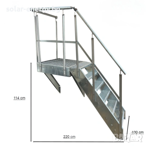 Метално стълбище с площадка 6 стъпала | За монтаж към стена | Поцинковано