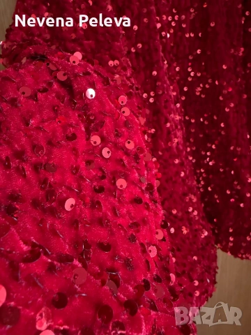 Къса червена рокля с пайети, снимка 5 - Рокли - 54178442