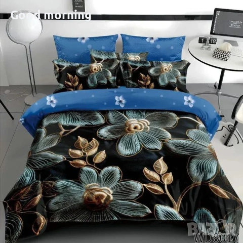 Флорален комплект с ластик, 100% памук 1 бр. х плик за завивка 200 x 230 cm 1 бр. х долен чаршаф , снимка 5 - Спално бельо - 54090365