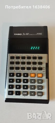 Ретро калкулатор Casio fx-140 (1978 г.) със зелен VFD дисплей – Made in Japan, снимка 3 - Друга електроника - 55362394