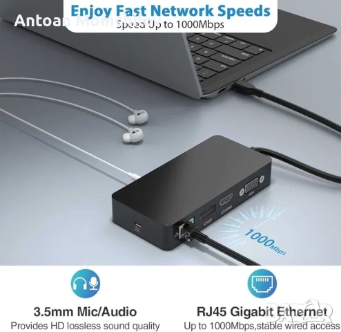 Докинг станция Rocketek SH701C USB-C 12 в 1 100W PD, снимка 4 - Лаптоп аксесоари - 54827800