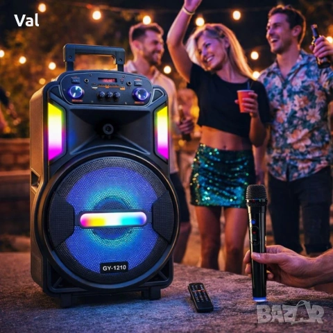 Мощна парти тонколона – двоен 8" говорител, 40W RMS, Bluetooth, караоке и LED светлини, снимка 6 - Тонколони - 54826941