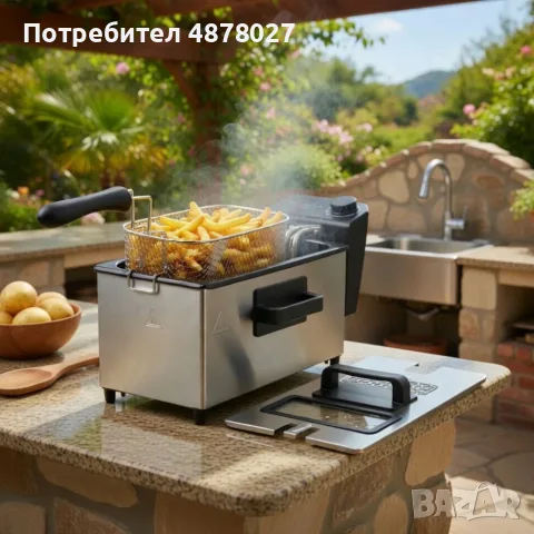 Електрически фритюрник 2000W, неръждаема стомана, регулируема температура, прозрачен капак, снимка 2 - Други - 55419734