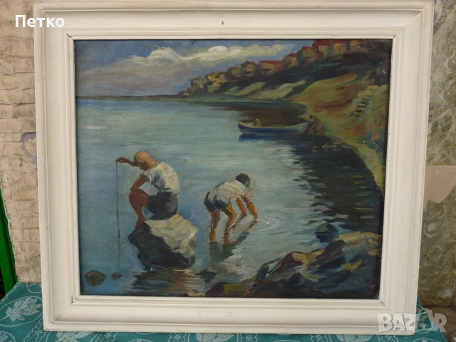 Стара картина масло на платно 77 / 67 см