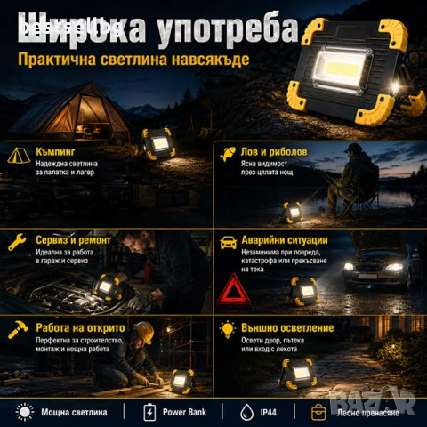 Работна акумулаторна лед лампа къмпинг фенер за работа риболов палатка, снимка 5 - Къмпинг осветление - 29055593