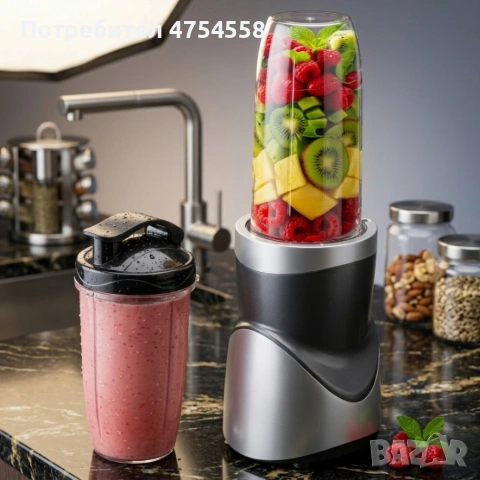 Мощен блендер за смутита с пълен комплект чаши и бутилки - BPA Free, импулсен режим, снимка 3 - Блендери - 54274078