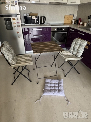 Сгъваем градински комплект (маса, 2 стола + 3 възглавници) – тип IKEA TÄRNÖ