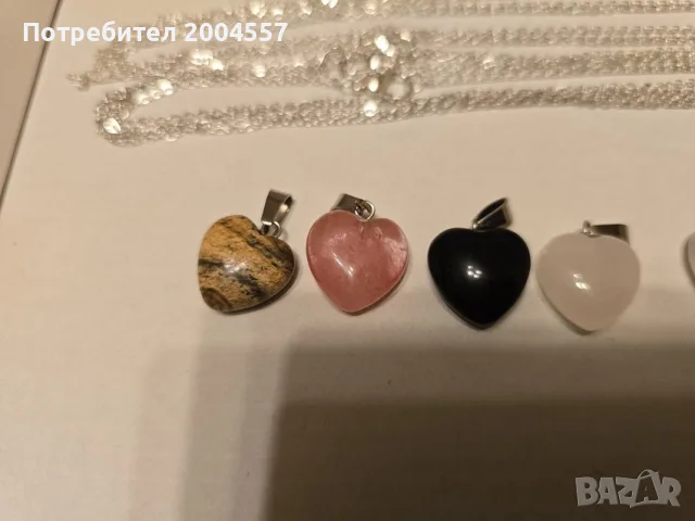 Колиета Сърца от естествени камъни със Сребърна верижка проба 925, снимка 3 - Колиета, медальони, синджири - 55398724