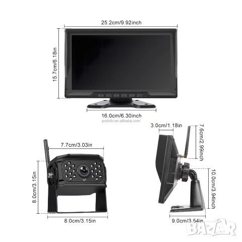 Безжични камери с монитор, паркиране, за камион, заден ход, DVR запис, тир, автобус, задно виждане, снимка 14 - Аксесоари и консумативи - 55247115