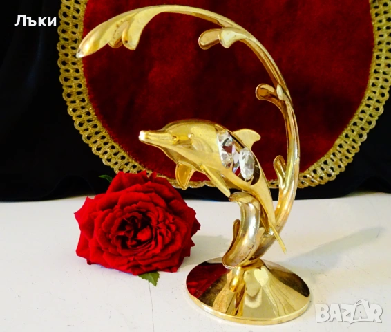 Позлатена фигура Делфин,24 k Gold Plated,австрийски кристали. , снимка 3 - Статуетки - 54988293