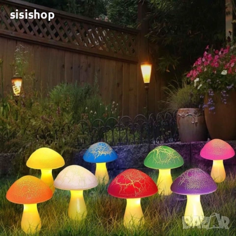 Комплект декоративни соларни гъбки за градина – Светеща декорация с 2м кабел 4477, снимка 6 - Соларни лампи - 53977874