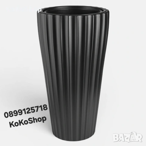 Висока кашпа за цветя - Ø 31.5 x 58 см, черна кашпа