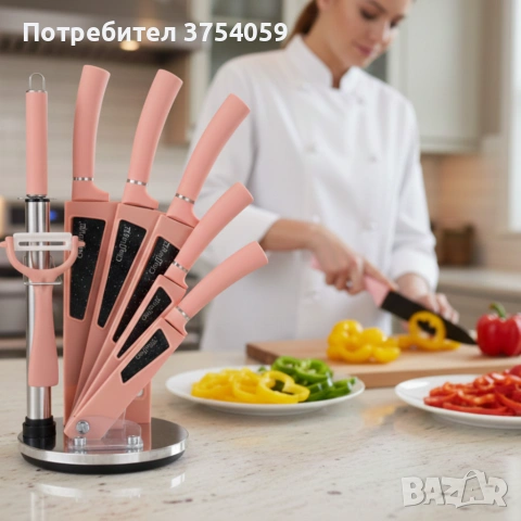 Комплект кухненски ножове 8 в 1 с въртяща се стойка Cheffinger за подредена кухня
