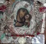 Стара рисувана православна икона на Богородица,обков, снимка 7