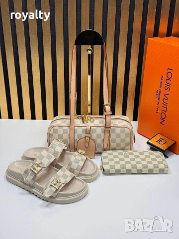Louis Vuitton Нов Дамски Комплект Луи Витон Чехли Чанта Различни Цветове , снимка 5 - Чехли - 55030846