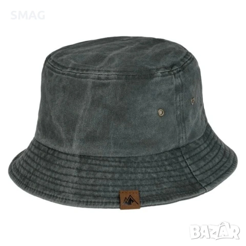 Мъжка bucket шапка памучна каки с кафяв patch_1235294