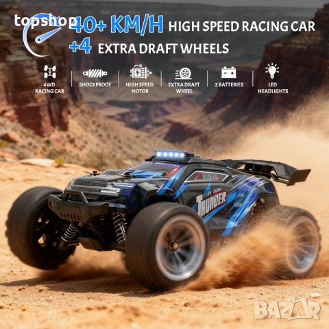 Чисто нова бърза RC Количка с Дистанционно 1:18 40км/ч BAZADER 4WD – Цвят: Син  , снимка 2 - Коли, камиони, мотори, писти - 54786733