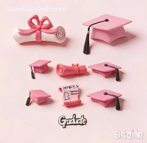 Комплект 3 броя диплома шапка Gaduate силиконов молд форма шоколад фондан декорация торта , снимка 2 - Форми - 54117630