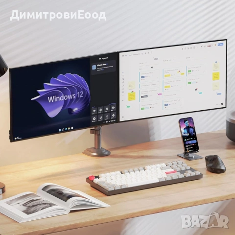1бр/ Двоен мониторен държач за бюро NB Ergonomic H180 (17–27", до 9 кг на монитор), снимка 3 - Стойки, 3D очила, аксесоари - 55147588