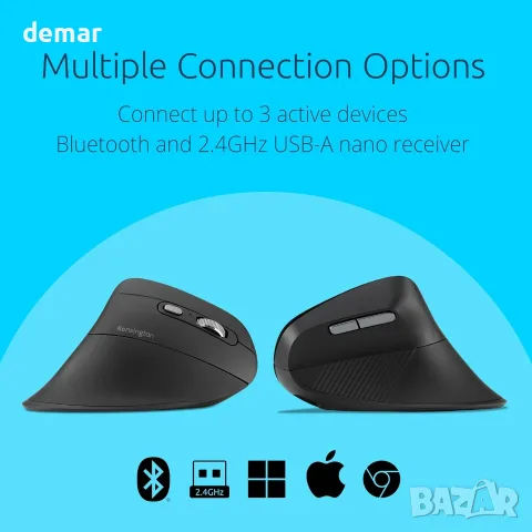 Kensington Pro Fit Ergo MY630 EQ Акумулаторна Bluetooth мишка с 2.4GHz USB-A приемник, снимка 5 - Клавиатури и мишки - 55556378
