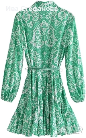 Нова зелена ежедневна елегантна рокля zara Zara Зара 100 % памук памучна разкроена  , снимка 12 - Рокли - 52841097