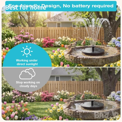 AMZtime 1.4W Соларен фонтан за вана за птици с 4 фиксирани пръта, Соларна помпа за фонтан , снимка 4 - Други - 54414693