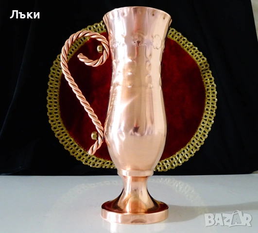Меден бокал,медна чаша на столче,чиста червена мед. , снимка 3 - Антикварни и старинни предмети - 55222078