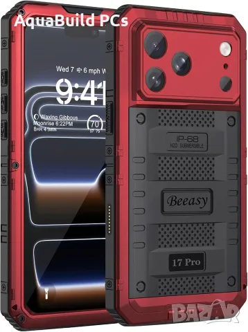 Кейс Beeasy за Iphone 17 Pro, IP68 водоустойчив, удароустойчив алуминиев брониран калъф с протектор