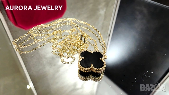 Van Cleef & Arpels VCA Gold Black Onyx Vintage Alhambra Clover Дамско Колие, снимка 2 - Колиета, медальони, синджири - 54539346