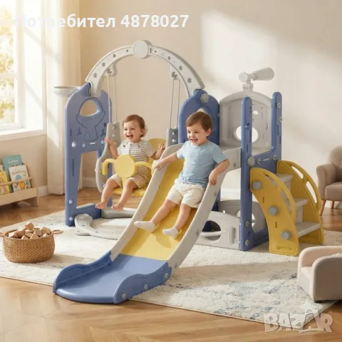 Детска пързалка с люлка и катерушка – многофункционален комплект за игра у дома и в градината, снимка 4 - Детски люлки - 55306231